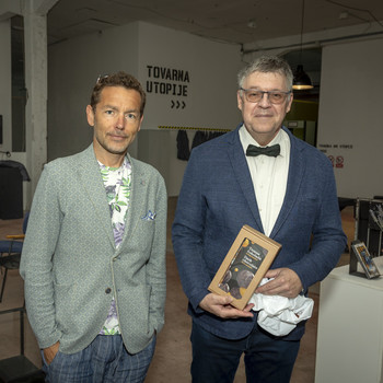 Aleš Novak, umetniški direktor FBS in Juraj Chmiel, češki veleposlanik v Sloveniji <em>Foto: Boštjan Lah</em>